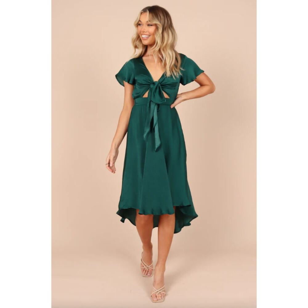 Petal & Pup Amanda Hi Lo Tie Front Dress Emerald Green Small